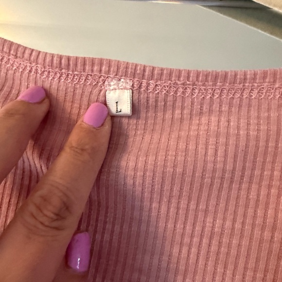 Pink Ribbed Button-Down Women's Top - Picture 4 of 5
